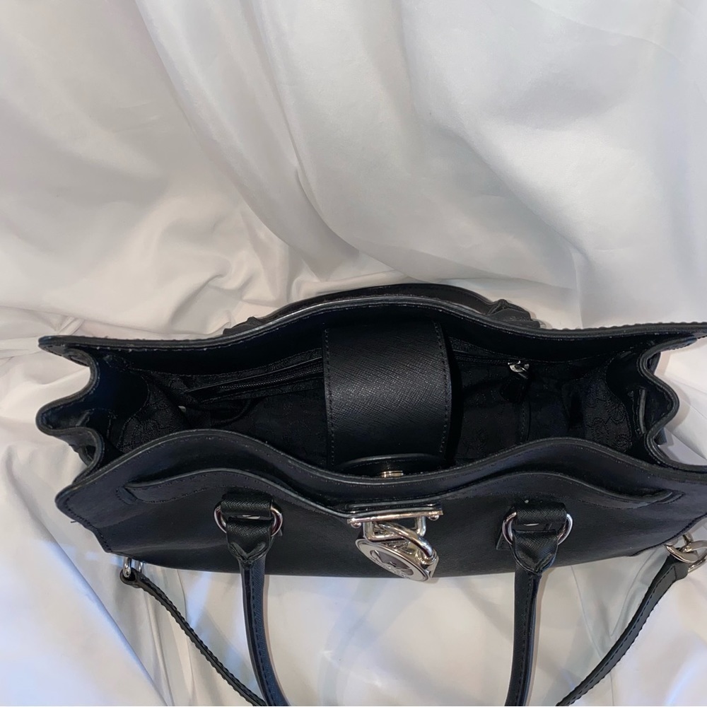 Michael Kors Hamilton Saffiano Black Leather Satchel w/Crossbody Shoulder Strap - Picture 12 of 16